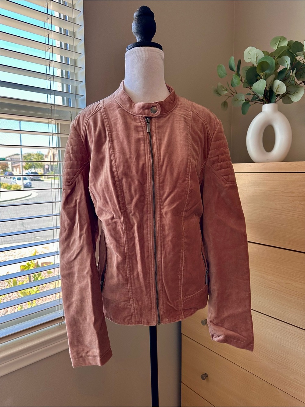 Women's Dusty Rose Suede-Style Moto Jacket